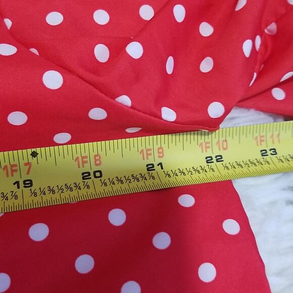 Vintage 80s Red Short Sleeve Polka Dot Blouse - Picture 5 of 6